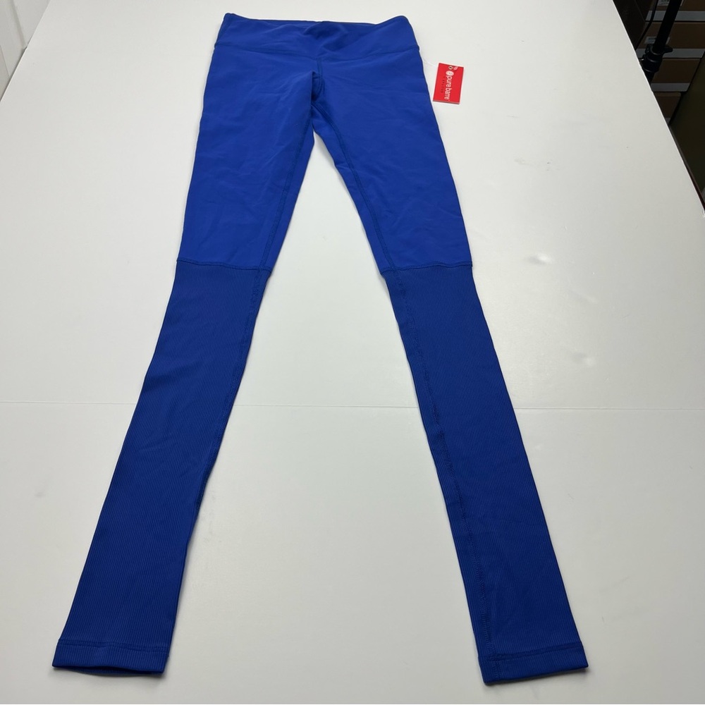 PURE BARRE Splits59 Womens Size‎ XS Leggings Blue Lycra Stretch Ribbed Leg NEW
